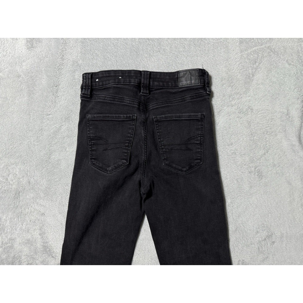 American Eagle Jeans Womens 0 Black Super High Rise Flare Stretch Denim 25x30 - Picture 8 of 9